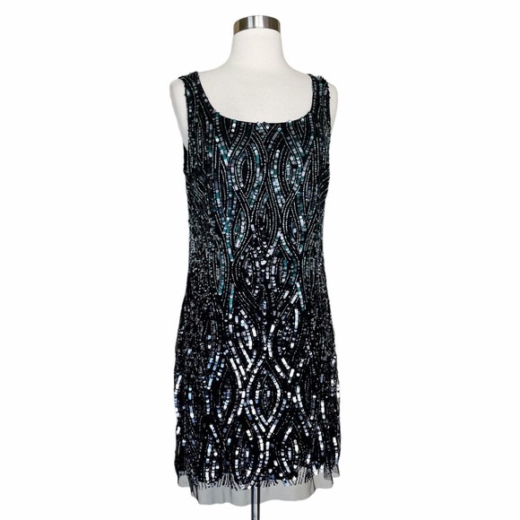 AIDAN MATTOX Cocktail Dress Sequined Sheath Scoop Neck Sleeveless Mesh 12 NWT - Picture 2 of 15